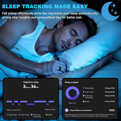 Smart Ring for Men Women, Fitness Tracker Ring with Heart Rate, SpO2, Sleep Monitoring, Step Tracker, IP68 Waterproof for iOS and Android (Black 12)