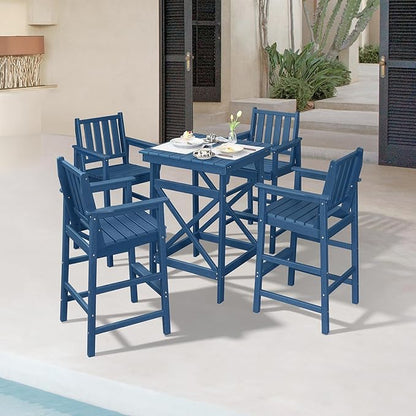 5 Pieces Adirondack Bar Chairs Set, HDPE Patio Bar Height Table and Chairs, Tall Adirondack Outdoor Bar Stools Set, HDPE Patio Bar Table Sets Furniture for Poolside, Balcony, Garden, Navy