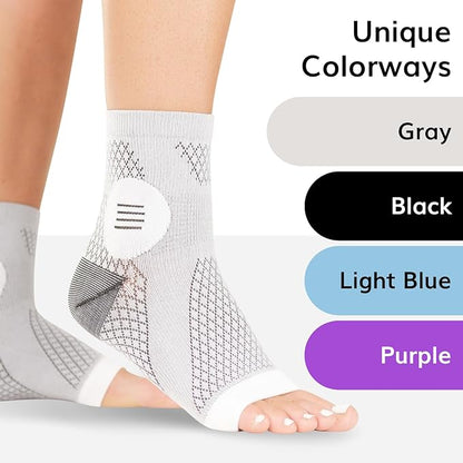 BraceAbility Neuropathy Socks (3 Pairs) - Multipack Peripheral Compression Diabetic Toeless Foot Sleeves for Nerve Damage in Feet, Ankle Gout, Plantar Fasciitis Relief for Men and Women (L - Gray)
