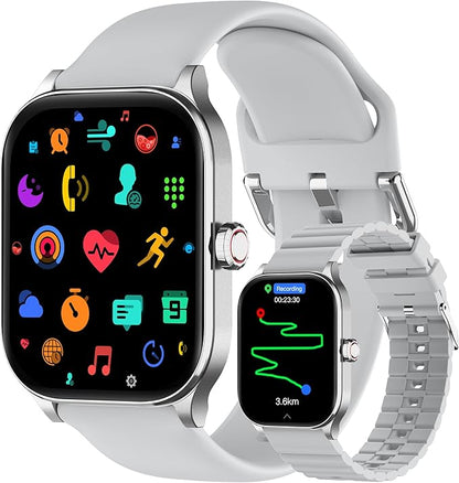 Smart Watch with Built-in GPS, 1.96" HD Display, Answer/Make Calls, 100+ Sport Modes, Heart Rate/Sleep/SpO2 Monitor, Fitness Activity Tracker for Android and iPhone, for Women Men (Gray)