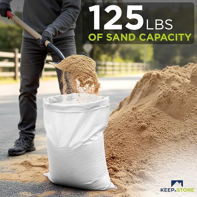 Heavy Duty Sand Bags Pack of 3, White Empty Sandbags with Built-In Ties, Woven Polypropylene UV Protection 1600 Hours, Fillable Bags for Flood Control, Weight, 24x40 inches, 125 Pounds Volume