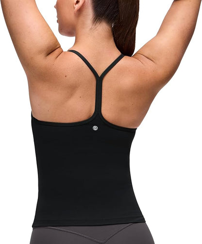 CRZ YOGA Butterluxe Racerback Tank Tops for Women - Scoop Neck Spaghetti Strap Padded Workout Camisole with Built in Bra