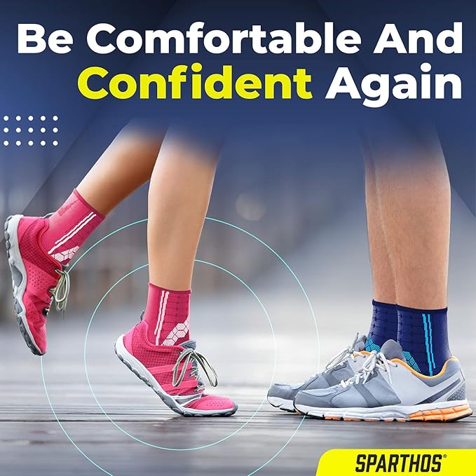 Sparthos Ankle Compression Socks (Pair) – Plantar Fasciitis Ankle Brace with Arch Support – for Men and Women – Foot Sleeves – for Sports, Running, Basketball, Football and Everyday Wear (Blue-S)