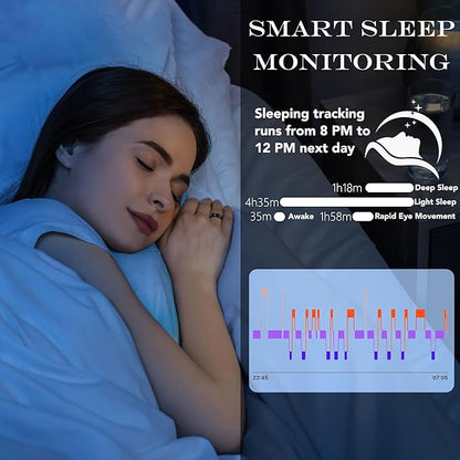 Smart Health Ring for Women Men Fitness Tracker with Heart Rate, Blood Oxygen, Blood Pressure, Sleep Monitoring, Step Counting, IP68 Waterproof for iOS and Android, No APP Fee, Silver 9