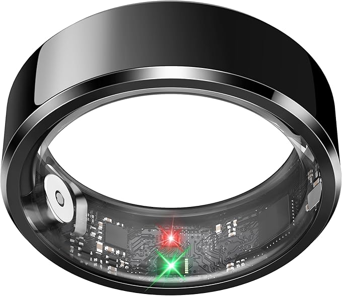 Smart Ring for Men, Fitness & Activity Tracker with Blood Pressure/Heart Rate Monitor, Sleep Tracker, Step Counter, IP68 Waterproof Ring for iOS & Android, Fast Charge, No Subscription (Black,Size10）