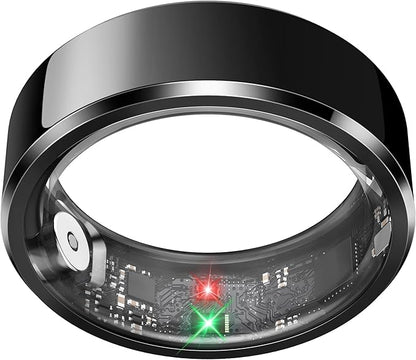 Smart Ring for Men, Fitness & Activity Tracker with Blood Pressure/Heart Rate Monitor, Sleep Tracker, Step Counter, IP68 Waterproof Ring for iOS & Android, Fast Charge, No Subscription (Black,Size10）