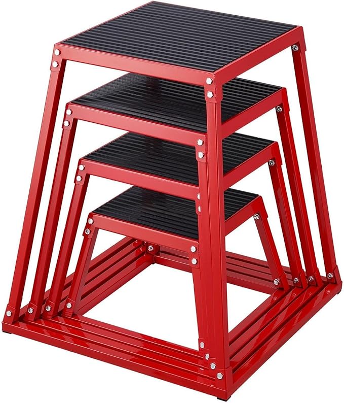 Plyometric Jump Boxes 12/18/24/30 Inch Set, Fitness Agility Box, Anti-Slip Step Platform for Home Gym, Strength & Conditioning Training, Red