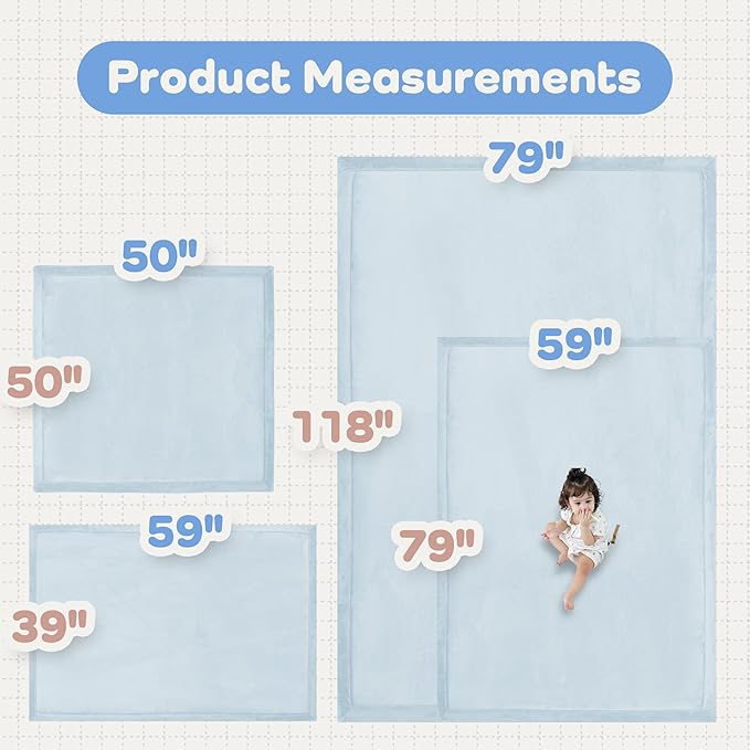 1.5" Thick Baby Play Mat for Floor Tummy Time, 59"x 79" Pro Soft Baby Activity Playmats Playroom, Easy Care with Non-Slip Safe for Infant Toddler Kids Crawling(Blue)