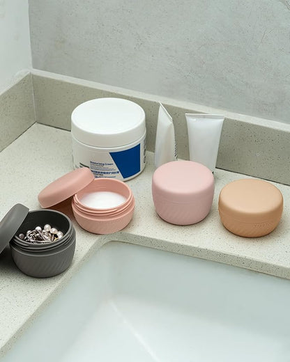 TakeToday Travel Containers for Toiletries, Leak-Proof, TSA Approved, Refillable Silicone Cylindrical Cream Jars with Lid for Cosmetic Toiletry, 2 &3oz, 4 Pack, Apricot