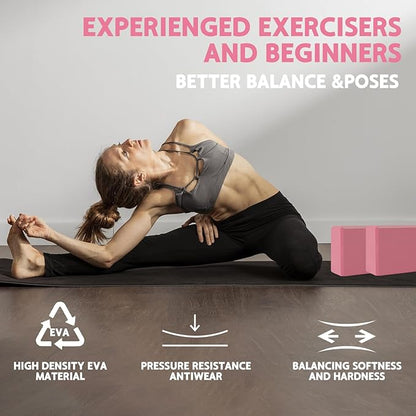 Yoga Block - Supportive Latex-Free Eva Foam - Soft Non-Slip Surface with Beveled Edges for Yoga, Pilates, Meditation - Yoga Accessories for Stability, Balance, Deepen Stretches