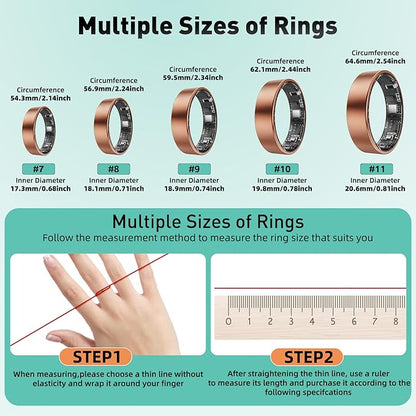 Smart Ring with Sleep Monitoring, Step Counting, Heart Rate, Blood Oxygen for iOS and Android, No Subscription Fee, IP68 Waterproof Health Tracker (Black, 9)