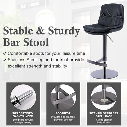 CozyRain Bar Stools Adjustable Stainless Steel Swivel Barstool with Back and Footrest,Modern Faux Leather Upholstered Bar Chairs for Home,Kitchen,Bar, Counter Black/Light Brown (Black)