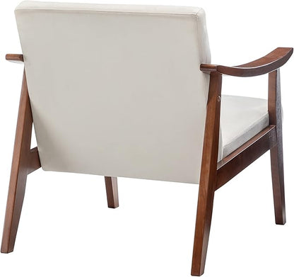 Container Furniture Direct Accent Chair with Velvet Upholstery and Solid Wood Frame, Classic Mid-Century Modern Living Room Furniture for Extra Seating, Cream White