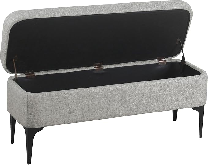 HomePop Upholstered Storage Bench with Metal Leg Home Décor|Bench with Storage for Living Room & Entryway - Sustainable Gray Woven