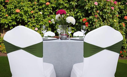 VDS Pack of 300 PCS | Olive Green | Spandex Chair Sashes Bows Without Buckle | Stretch Elastic Banquet Universal Folding Chair Band Tie with for Wedding Party Conference Celebration Event Decoration
