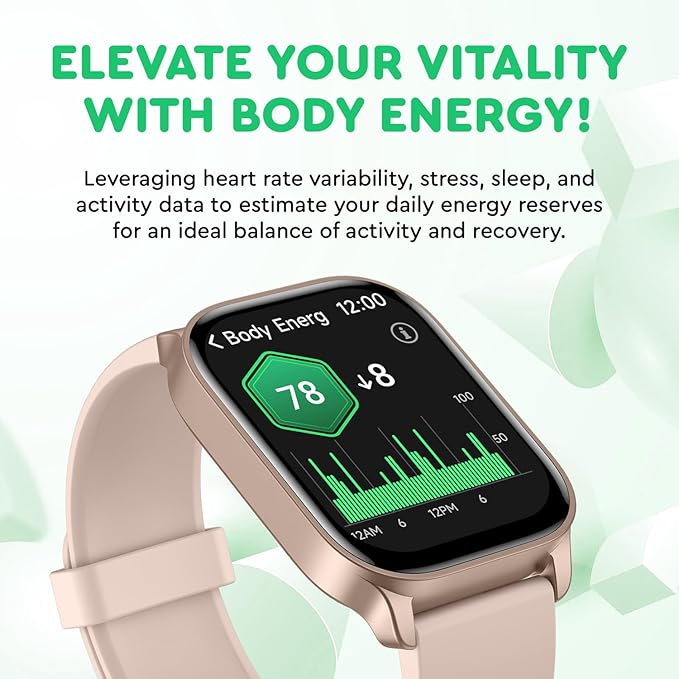 OCTANDRA Spark VeryFit 2.01" Bluetooth Answer Call Alexa Smart Watch Body Energy Heart Rate HRV Oxygen Saturation Sleep Monitor Step Tracker IP68 Fitness Watches for Men Women (IDW17) (Pink)