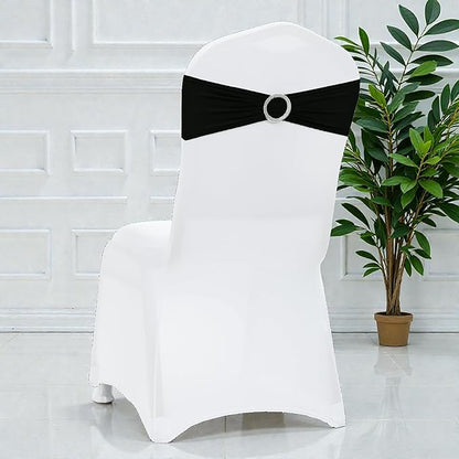 MDS Pack of 250 Spandex Chair Sashes Bows Universal fits Elastic Stretch Chair Bands Ties with Buckle Slider Bow for Wedding Decoration Spandex Slider Sashes Bow - Black