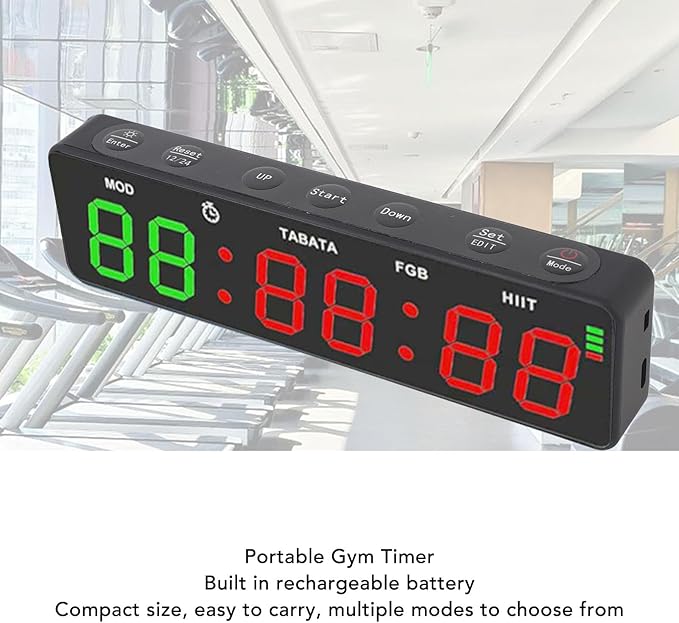 Gym Timer, Magnetic Gym Timer Clock, 1000mAh Rechargeable Workout Interval Fitness Digital Timer with Stopwatch for Home Garage Boxing