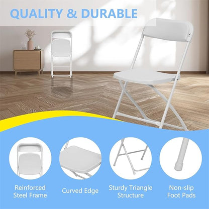 SEALAMB Plastic Folding Chairs 30 Pack, White Commercial Portable Indoor/Outdoor Chairs for Home Office, Wedding, Events Parties with Steel Frame, 350lbs Capacity (White-Plastic, 30 Pack)