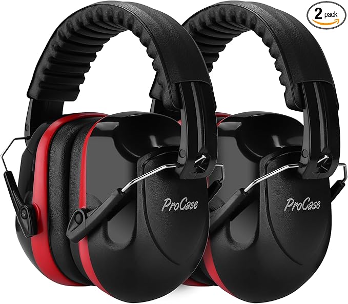 ProCase Noise Reduction Ear Muffs, Sound Proof Ear Protection, NRR 28dB Noise Cancelling Headphones for Adults Kids Autism, Hearing Protection for Mowing -2 Packs, Red
