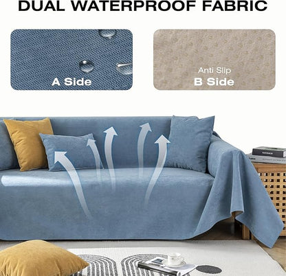 STACYPIK Blue Waterproof Sofa Cover, Anti-Slip Couch Covers for Pets, Anti-Scratch Furniture Protector for 2 Cushion Couch, Washable Leakproof Loveseat Cover for Sectional, Sofa Slipcover-71 x118IN