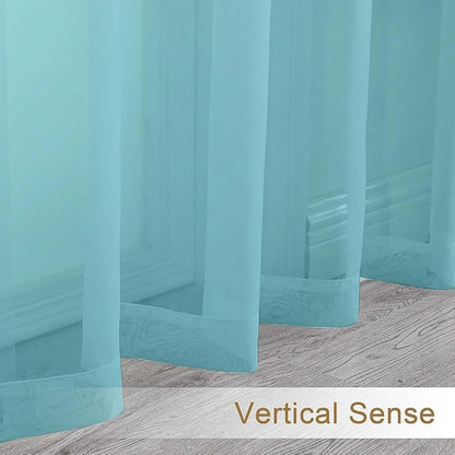 Chyhomenyc Sheer Curtains 54 Inch Long 2 Panels Set, Light Filtering Short Soft Airy Short Cafe Curtains, Modern Rod Pocket for Dinning Living Room Bedroom, Each 42Wx54L in, 2PCS, Aqua