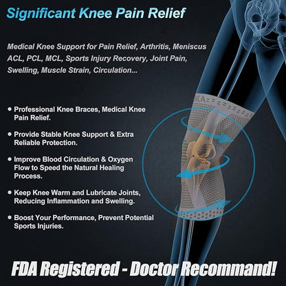 NEENCA 2 Pack Knee Braces for Knee Pain, Compression Knee Sleeves with Patella Gel Pad & Side Stabilizers, Knee Support for Meniscus Tear, Arthritis, Joint Pain, ACL, Runner, Workout
