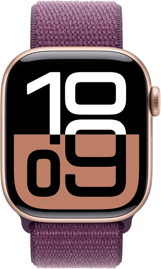 Apple Watch Series 10 [GPS 42mm case] Smartwatch with Rose Gold Aluminum Case with Plum Sport Loop. Fitness Tracker, ECG App, Always-On Retina Display, Carbon Neutral