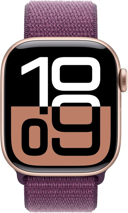 Apple Watch Series 10 [GPS 42mm case] Smartwatch with Rose Gold Aluminum Case with Plum Sport Loop. Fitness Tracker, ECG App, Always-On Retina Display, Carbon Neutral