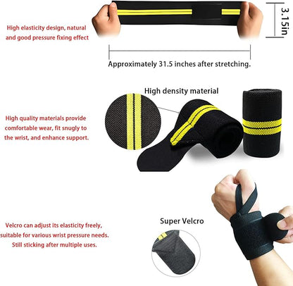 Wrist Wraps for Weightlifting,2Pcs Gym Wrist Wraps with Hand Thumb Loop,Premium Quality Wrist Support,Triple Reinforced Protection,More Elasticity Density Weaving,Suitable for Weightlifting,Fitness