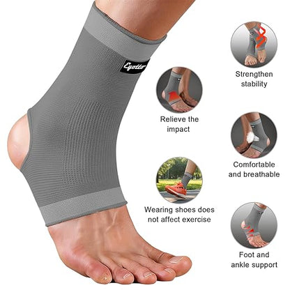 eYotto Open-Heel Ankle Sleeves (1 Pair), Breathable Foot & Ankle Compression Support for Swelling, Plantar Fasciitis & Sprain Relief for Men & Women(Gray)