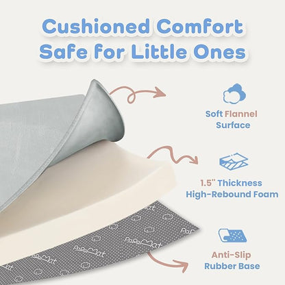 1.5" Thick Padded Baby Play Mat for Floor Tummy Time, Pro Soft Foam Activity Playroom Playmats, Easy Care with Non-Slip Safe for Infant Toddler Kids Crawling 39"x 59" (Light Grey)
