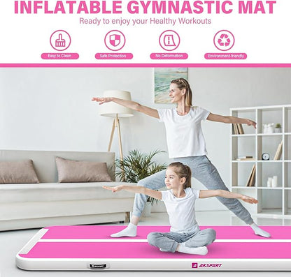 AKSPORT Gymnastics Air Mat Tumble Track Tumbling Mat Inflatable Floor Mats with Air Pump for Home Use/Tumble/Gym/Training/Cheerleading/Parkour/Beach/Park/Water