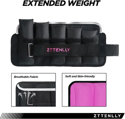 Adjustable Ankle Weights 1-5/10/15/20LBS Pair with Carry Bag - Breathable Fabrics, Reflective Trim - Strength Training Leg Wrist Arm Ankle Walking Weights Sets for Women Men Kids