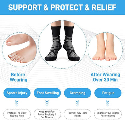 IRAMY Compression Ankle Support Crew Socks Men Women Wicking Plantar Fasciitis Relief Running Hiking Socks 3 Pairs