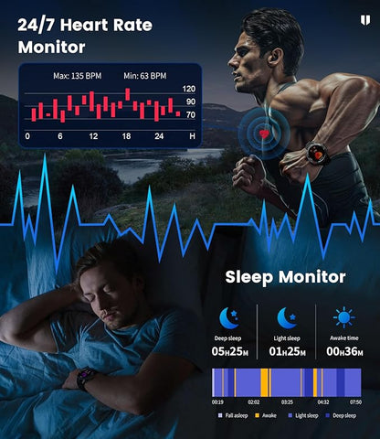 LIGE 1.43" AMOLED Smart Watch for Men with Flashlight, Bluetooth Calling, 100+ Sport Modes, 530mAh, IP68 Waterproof Fitness Tracker for Workout, iOS Android Compatible, Black Steel Leather