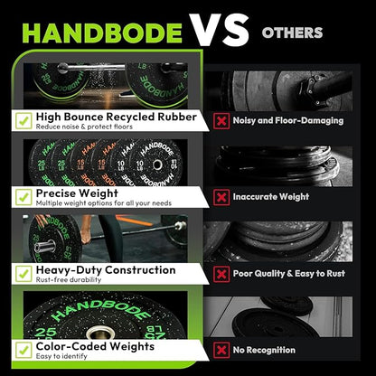 HANDBODE Weight Plate Rack with Barbell Storage, 6-Peg Vertical Holder for 1 or 2-Inch Plates, Heavy Duty 1100 lbs Capacity for Home Gym Organization