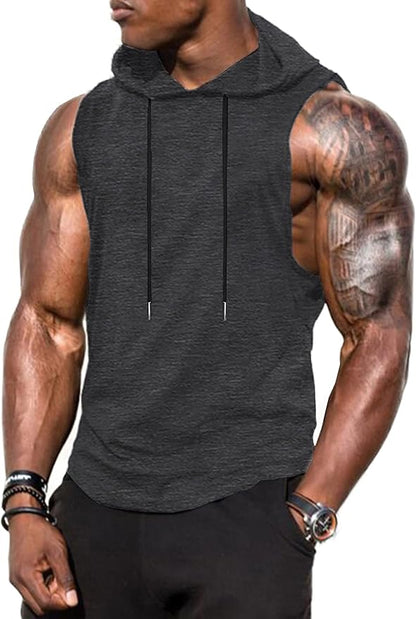 Babioboa Men's Workout Hooded Tank Tops Sports Training Sleeveless Gym Hoodies Bodybuilding Cut Off Muscle Shirts