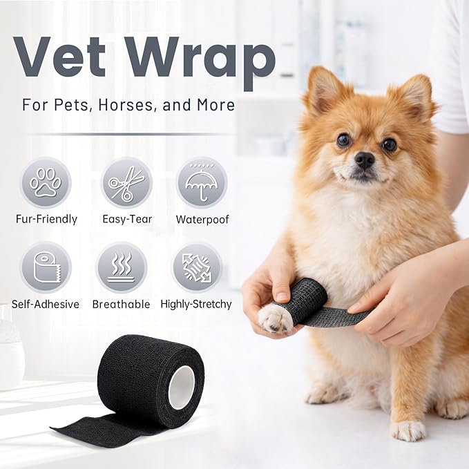 18 Pack Self Adhesive Cohesive Wrap Bandages, Strong Elastic Cohesive Sports Wrap, Black Athletic Tape and First Aid Supplies for Ankle Support, Athletic Tape for Stretch Athletic, Sports