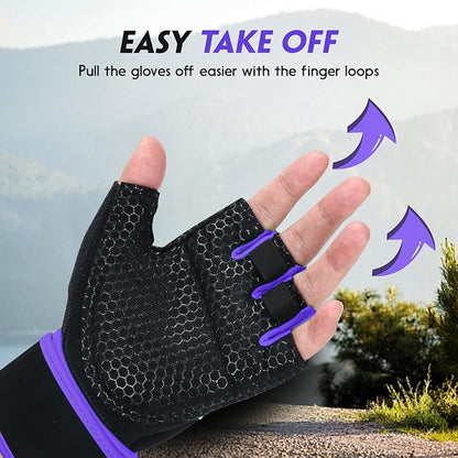 Workout Gloves Gym Gloves Weight Lifting Gloves for Men Women with Full Palm Pad,Strong Wrist Wraps Support,Enhanced Grip,for Fitness,Training,Weightlifting,Exercise