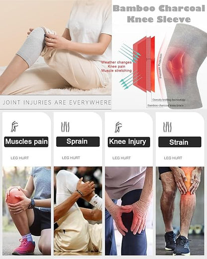 Bamboo Knee Sleeves 2-Pack Knee Compression Sleeve Women Men Elastic Warm Slip-on Recovery Knee Brace for Arthritis Knee Pain (Medium)