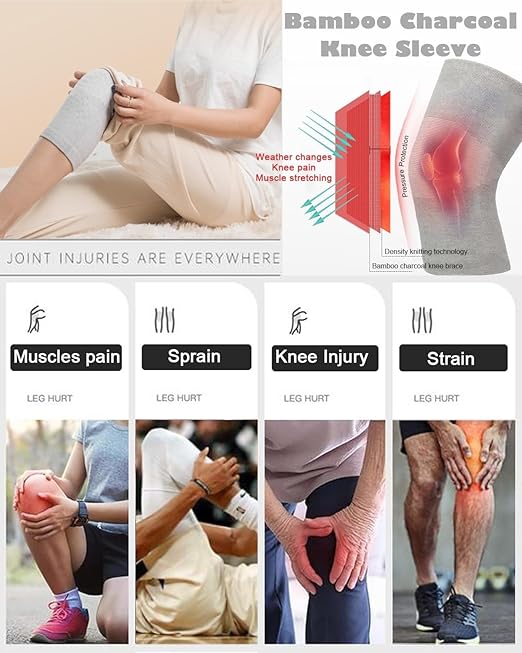 Bamboo Knee Sleeves 2-Pack Knee Compression Sleeve Women Men Elastic Warm Slip-on Recovery Knee Brace for Arthritis Knee Pain (Large)