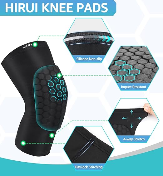 HiRui Knee Pads for Kids Youth Adult, Basketball Baseball Knee Brace Knee Support, Collision Avoidance Kneepad Compression Knee Sleeve for Volleyball Football Cycling Running-1Pair (Black, XS)
