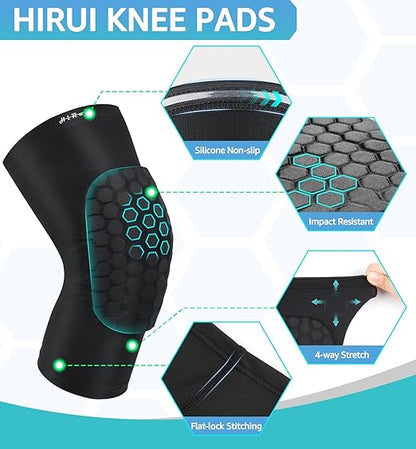 HiRui Knee Pads for Kids Youth Adult, Basketball Baseball Knee Brace Knee Support, Collision Avoidance Kneepad Compression Knee Sleeve for Volleyball Football Cycling Running-1Pair (Black, XS)