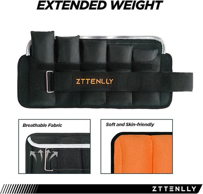 Adjustable Ankle Weights 1-5/10/15/20LBS Pair with Carry Bag - Breathable Fabrics, Reflective Trim - Strength Training Leg Wrist Arm Ankle Walking Weights Sets for Women Men Kids