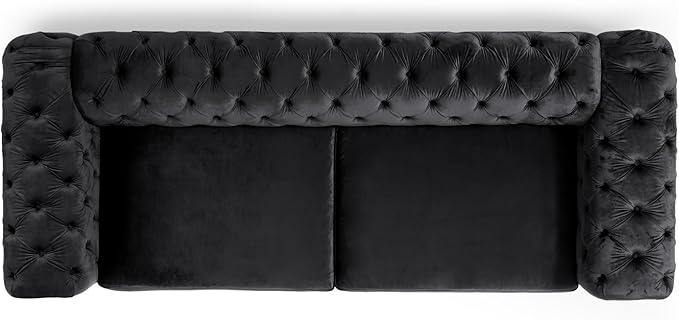 Merax Comfy 3-seat Sofa with Tufted Back and Arm and Gold Iron Legs, Modern Couch for Living Room, Bedroom, Apartment, Office, Black