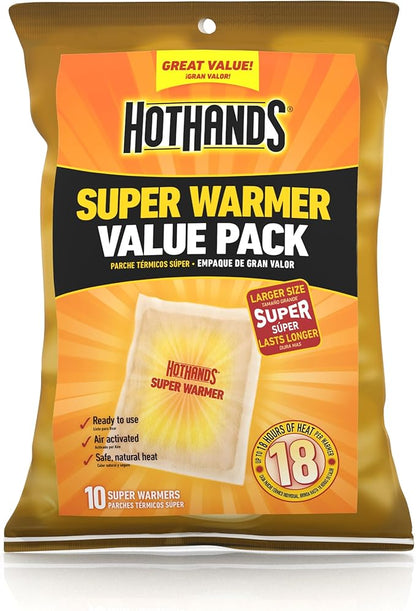 HotHands Body & Hand Super Warmers - Long Lasting Natural Odorless Air Activated Warmers - Up to 18 Hours of Heat - 10 Individual Warmers