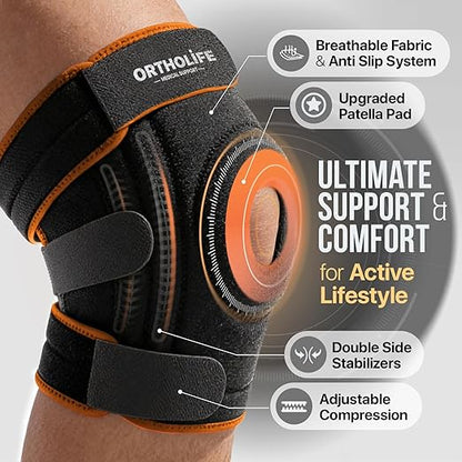 Knee Brace for Women and Men – Knee Compression Sleeve for Meniscus Tear, ACL, Arthritis Pain Relief, Patella Pad & Side Stabilizers – Please Check How To Size Video (Orange, Small)