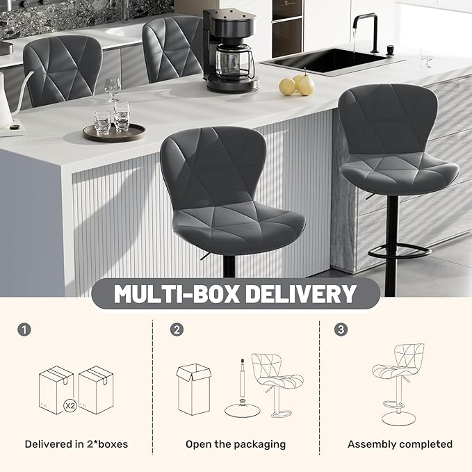 Bar Stools Set of 4,Adjustable Swivel Barstools,Counter Height Barstools with Backs Faux Leather Kitchen Island Bar Chair, Dark Grey