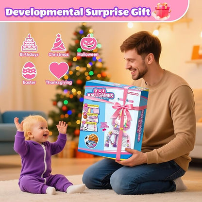 Toddler Basketball Hoop & Soccer Goal， Baby Toy for 1 2 3 Year Old Girls, Kids Activity Center Toys with Light & Music,Unicorn Toys for Girls 12-18-36 Months, Christmas Birthday Gifts for Ages 1-3